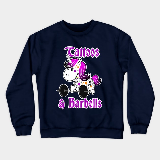 Barbell Unicorn, tattoos and barbells, fitness girl Crewneck Sweatshirt by TimAddisonArt